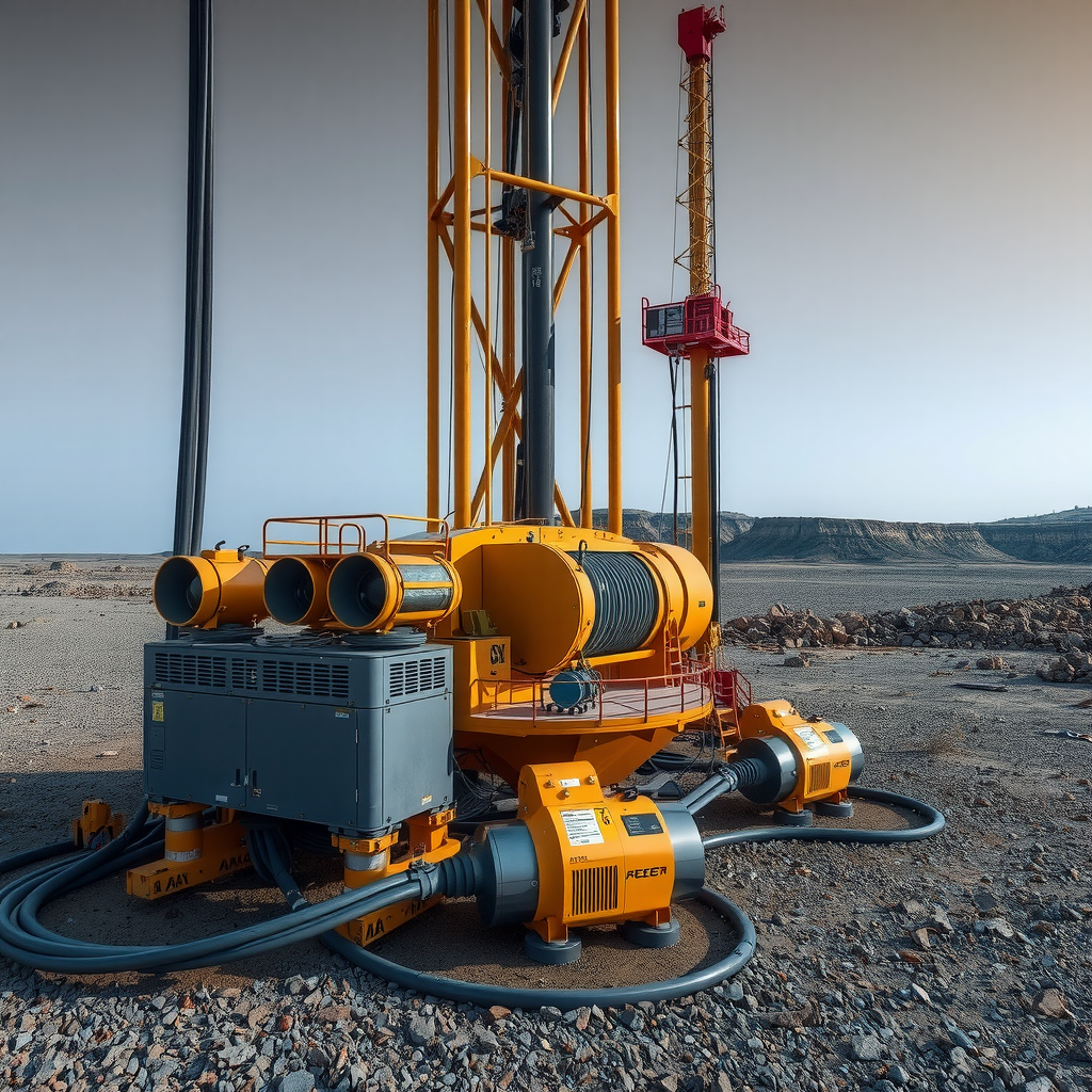 Разведка и бурение нефтяных скважин с современным оборудованием, иллюстрирующая образовательные материалы по геологоразведке