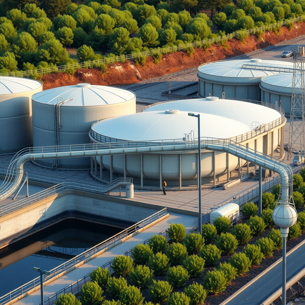 Система обвалования резервуарного парка с бетонными ограждениями, дренажной системой, очистными сооружениями, экологический мониторинг, зеленые насаждения вокруг промышленной зоны